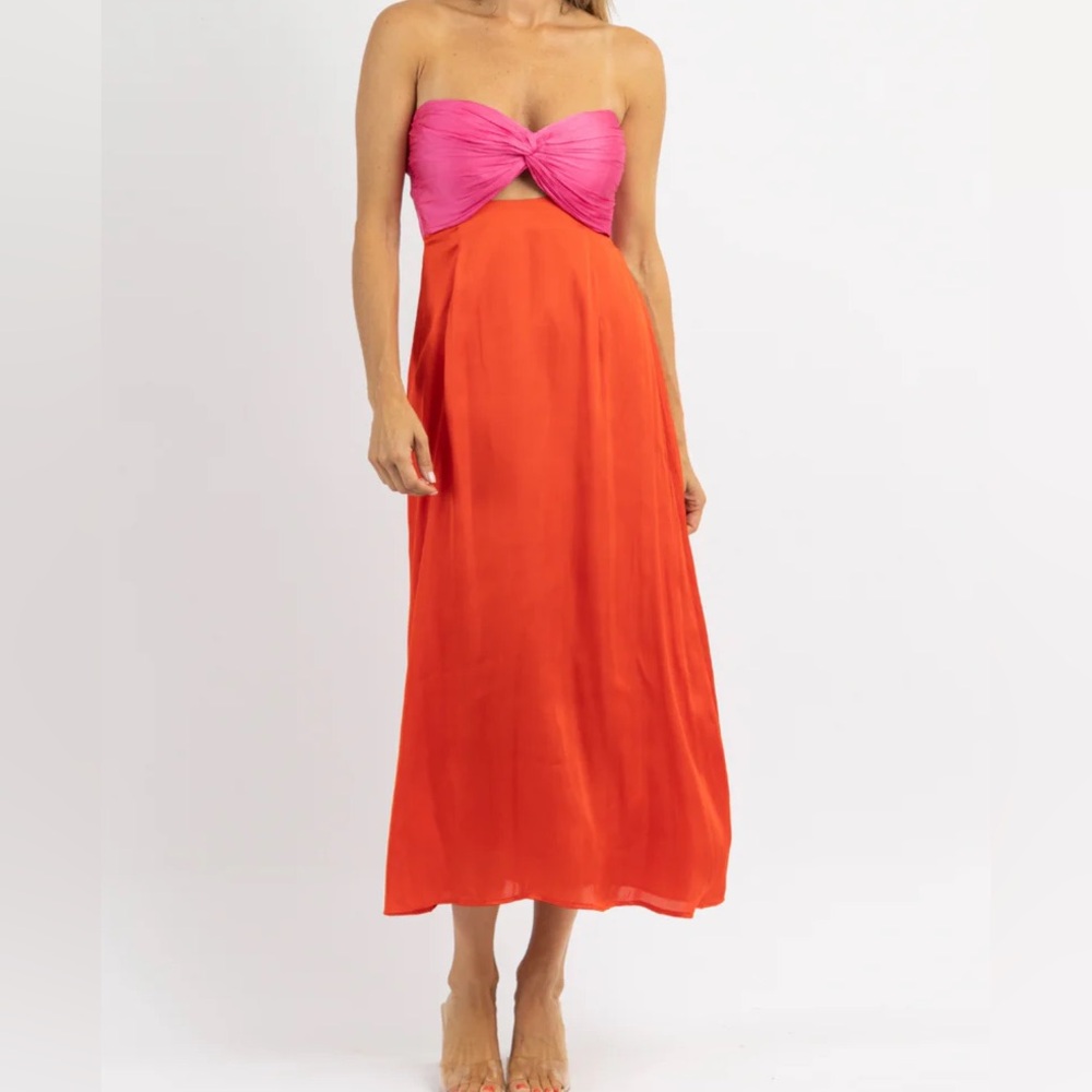 Mable color block twisted front midi dress
